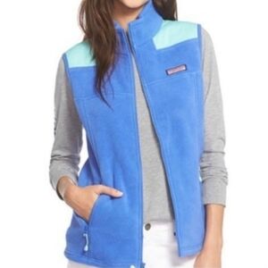 VINYARD VINES Women's Fleece Vest, Periwinkle Blue/Pastel Green - Small